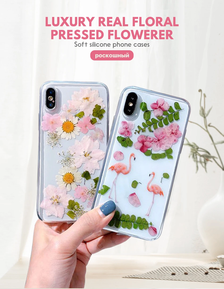 Pohiks Clear Transparent Coque For iphone XR XS Real Dried Pressed Flowers Soft Case Cover For iPhone XS Max XR X 6 6s 7 8 Plus