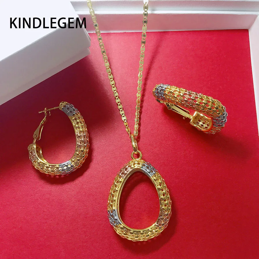 Wholesale Charm Dubai Italy 3 Tones Jewelry Set Fashion Gold 750