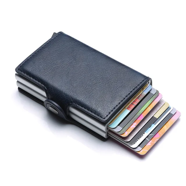 Europe Designer RFID Protection Men's Leather Credit Card Holder Double Aluminum Bank Card Protector Case ID Wallet For Man 2