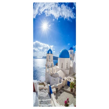 

NHBR-New Creative Coast 3D Door Stickers Pvc Waterproof Door Wall Renovation Self Adhesive Decoration Diy Decals