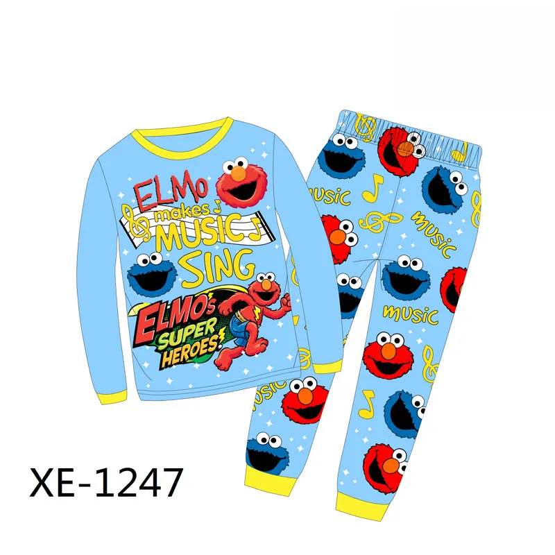 Wholesale Boys Light Blue Elmo Pajamas Sets 2018 Kids Cartoon Pyjamas