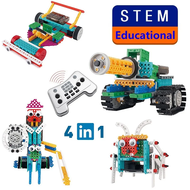 

RC Robot Toys 4 In 1 237Pcs DIY Assembled Building Blocks Tank Warrior Race Car Remote Control Toy Children STEM Educational Toy