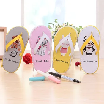 

Creative PU Stripe Pencil case for girls Cute Slippers big capacity pencil bag Kawaii Stationery pouch pen box school supplies