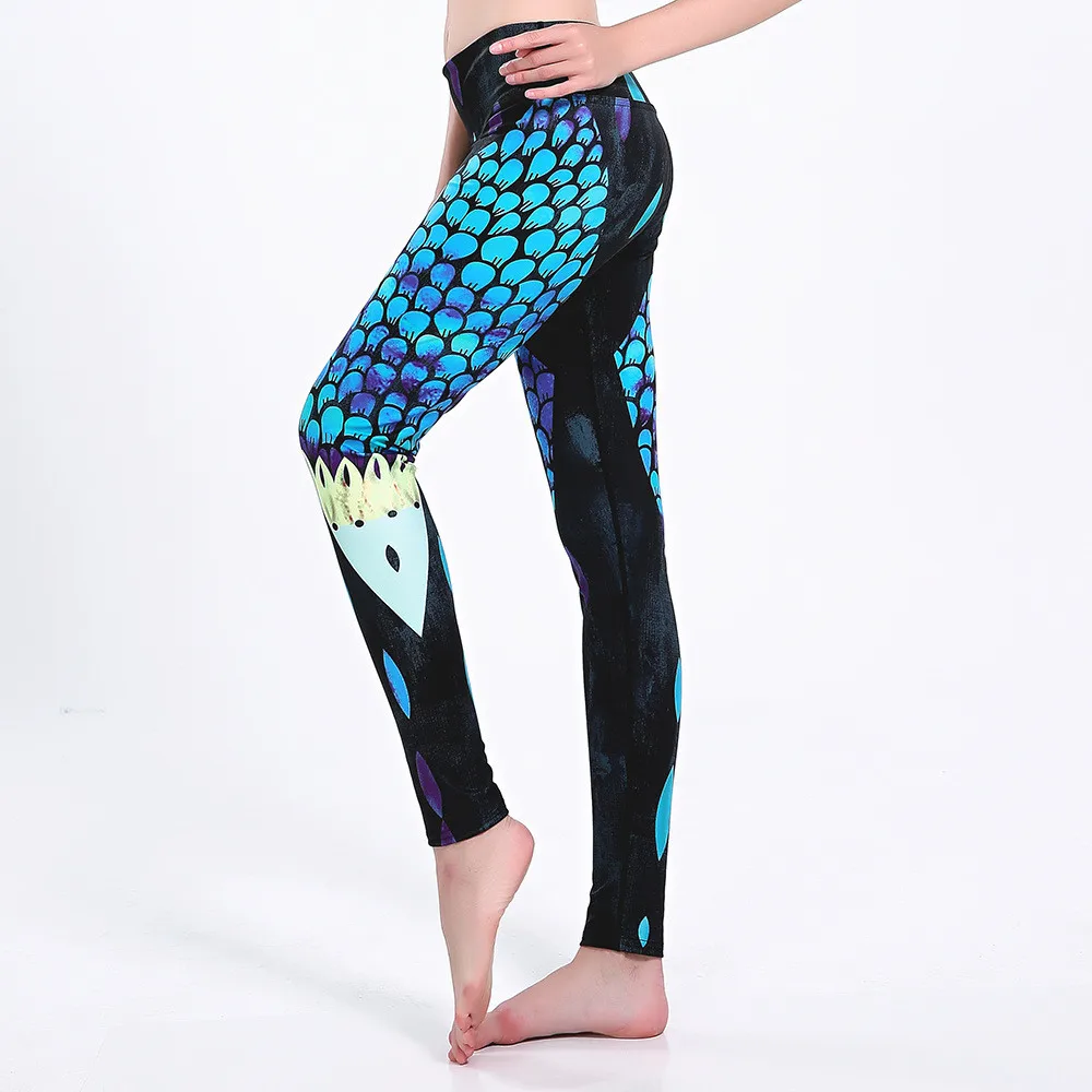 

Women Flexible Blue Petals Print Tight Pants Workout Gym Training Running Yoga Sport Fitness Exercise Leggings Dropshipping