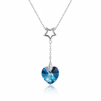 

Crystal Swarovsk Elements S925 Sterling Silver Heart Shaped Hanging Chain Zircon Heart Pendant Necklaces For Women kolye Choker