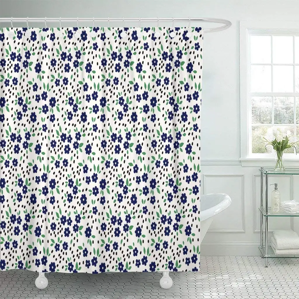 Green Folk Floral Small Navy Blue Flowers Memphis Creative Geometric