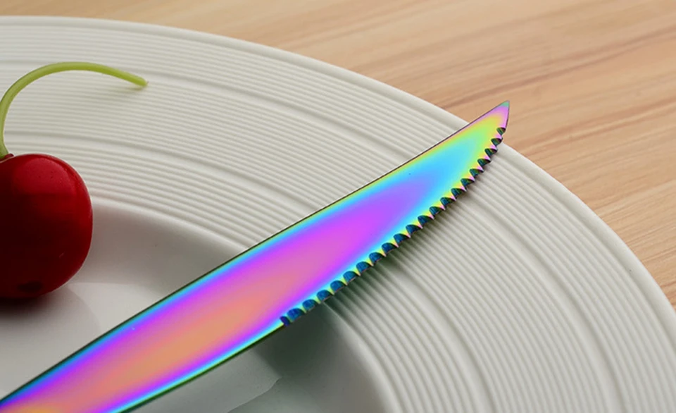 LIYIMENG Stainless Steel Rainbow Tableware Set Dinnerware Set Western Food Cutlery Tableware Dinnerware Set Kitchen Accessories 4