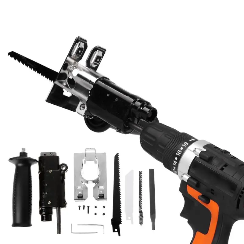 

Reciprocating Electric Drill Attachment With Saw Blade Set Wood Metal Cutting Woodworking Tool Kit Accessories