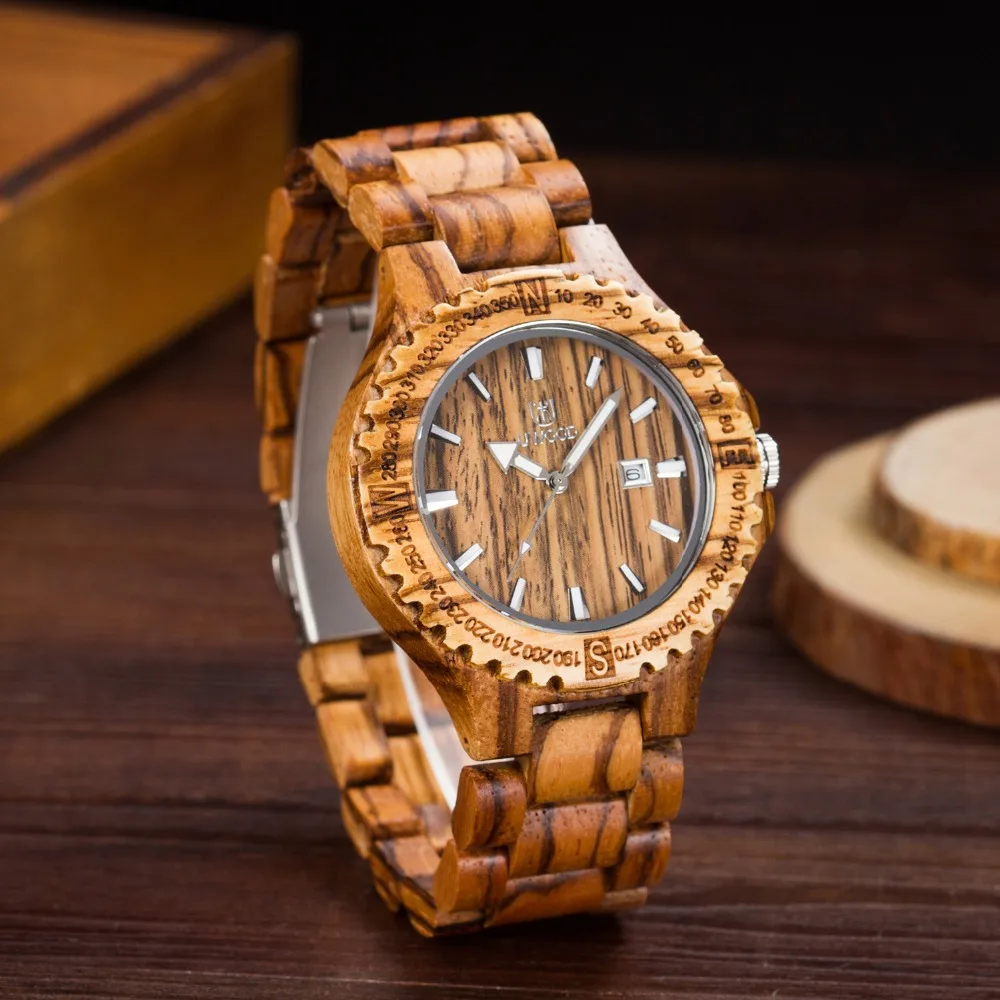 UWOOD ию-W3041 древесины Для мужчин часы Аналоговые Кварцевые двигаться Для мужчин t Дата Дисплей и деревянные наручные часы для мужчин и женщин древесины в качестве подарков