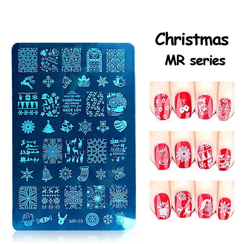 

New 1pcs MR Series Christmas Nail Art Stamping Template Polish Design Print Mold Stencil Nail Stamp Manicure Tools