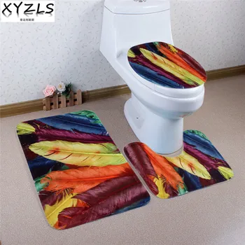 

XYZLS Brand New 3 Pcs Colorful Feather Anti Slip Toilet Carpet Bathroom Mat Coral Velvet Toilet Mats for Three Sets of Bath Mat