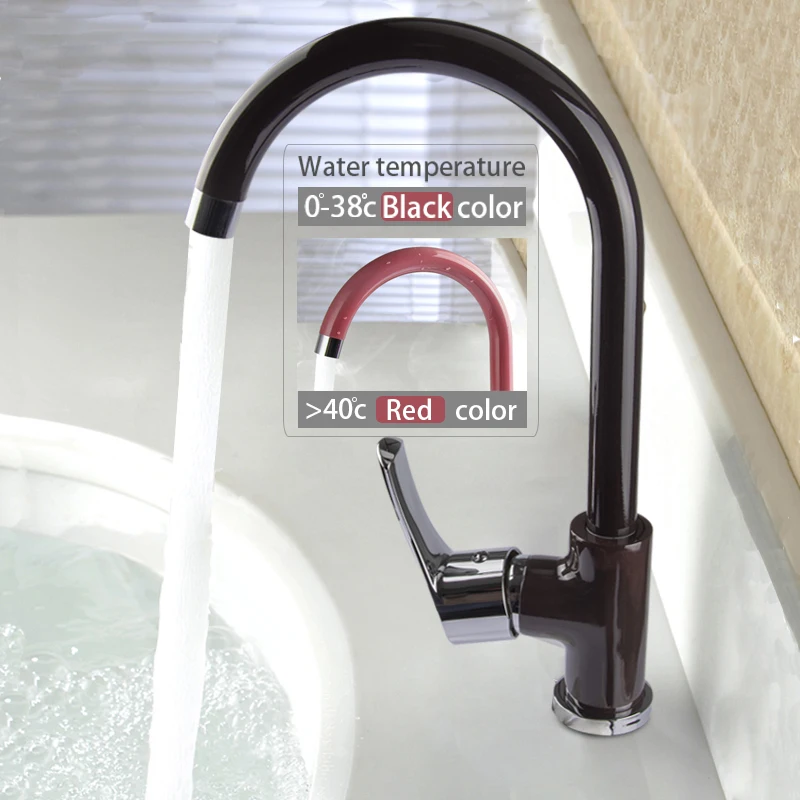 Kitchen Faucets temperature change color single hole kitchen sink cold hot Swan strength faucet