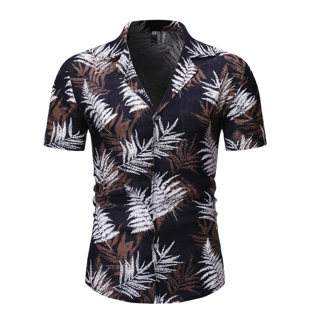 Модный мужской повседневный топ на пуговицах с гавайским принтом, короткий рукав, Быстросохнущий Топ, блузка, последняя мода, мужские топы с принтом