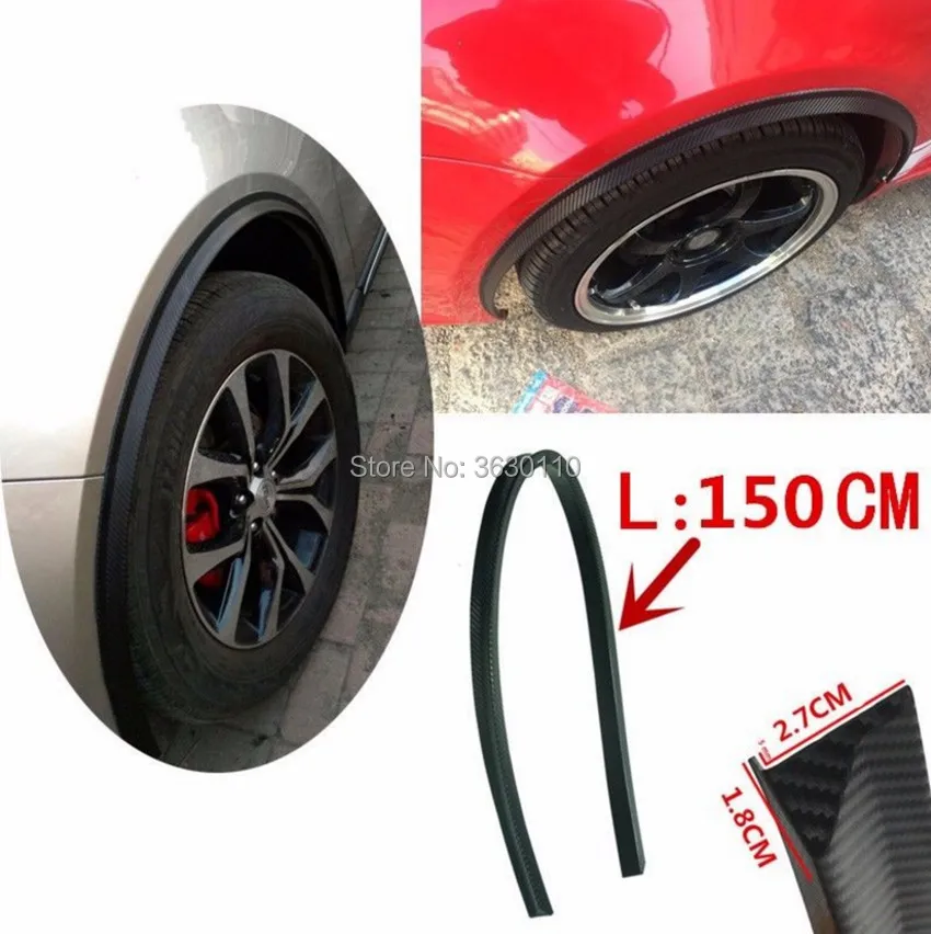 4x Carbon Fiber Car Wheel Rubber Eyebrow Protector Arch Trim Flare Fender Strip