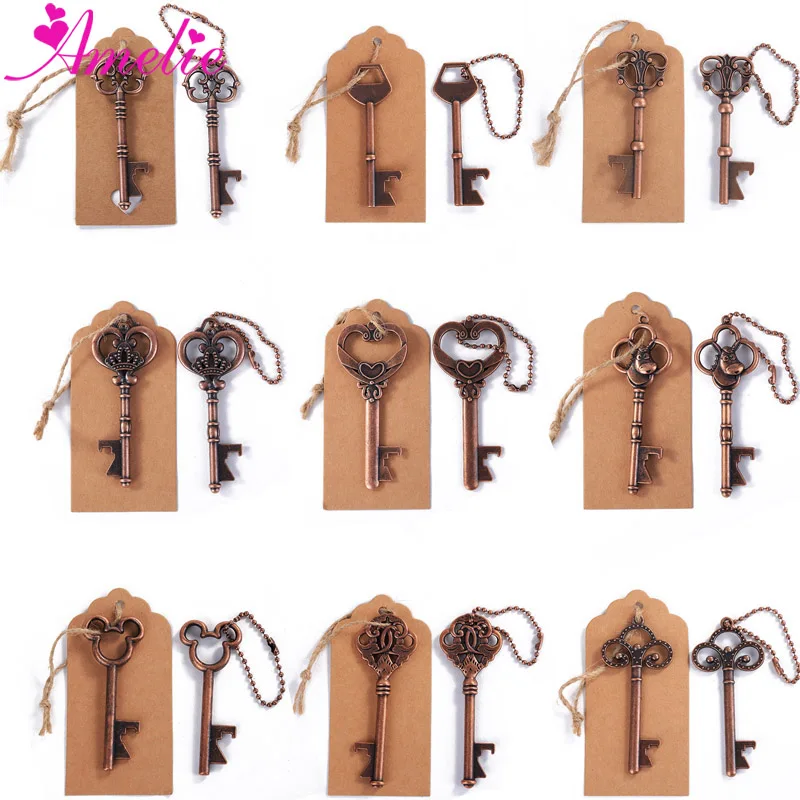 

50pcs Rustic Wedding Favors Guest Gift Key Shaped Bottle Opener Unique Vintage Key chain Creative Party Gifts Beer Openers