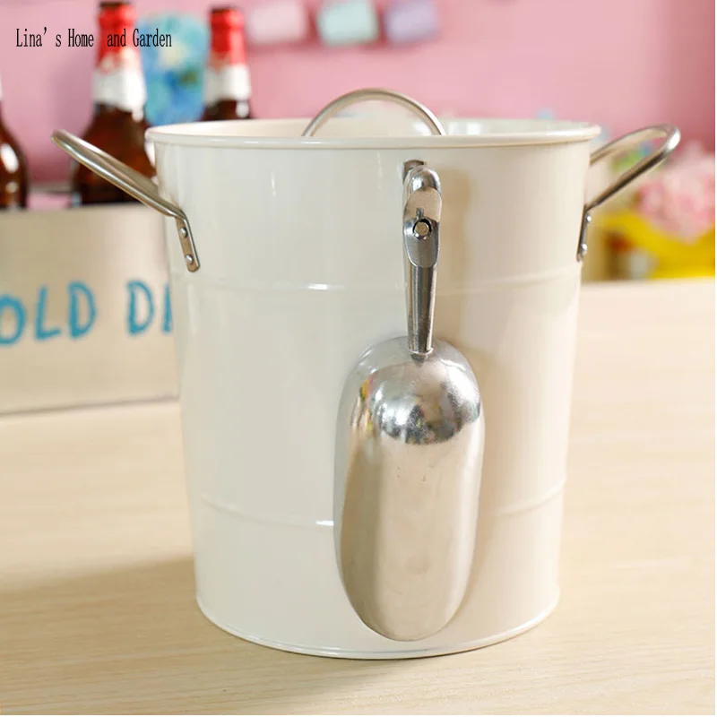 varnish painting modern Stainless steel ice bucket with lid and scoop (3)