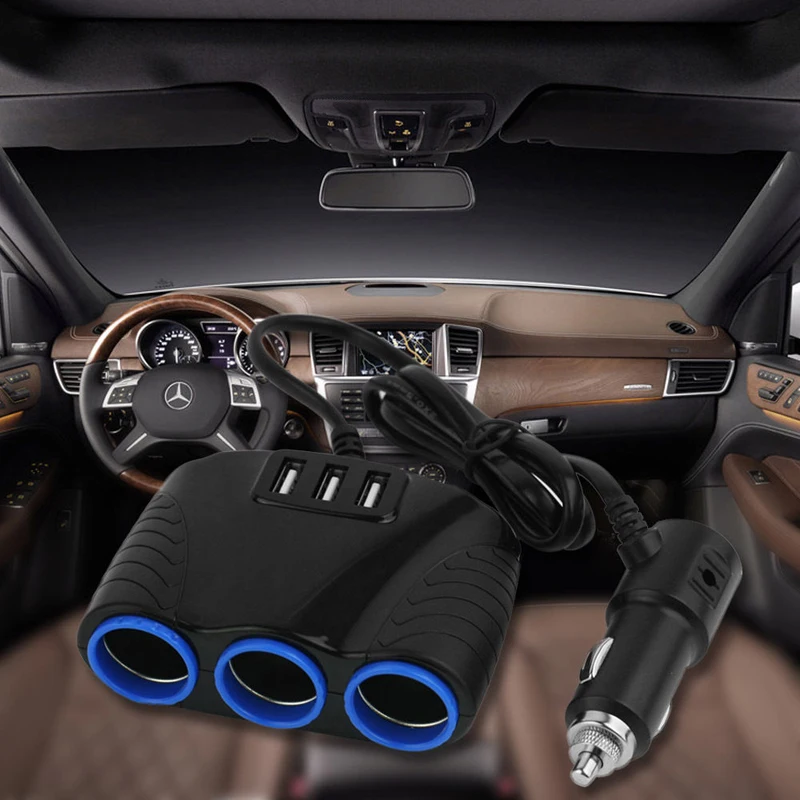 Newest 12V 3 Way Car Cigarette Lighter Socket Splitter Dual USB Charger Power Adapter