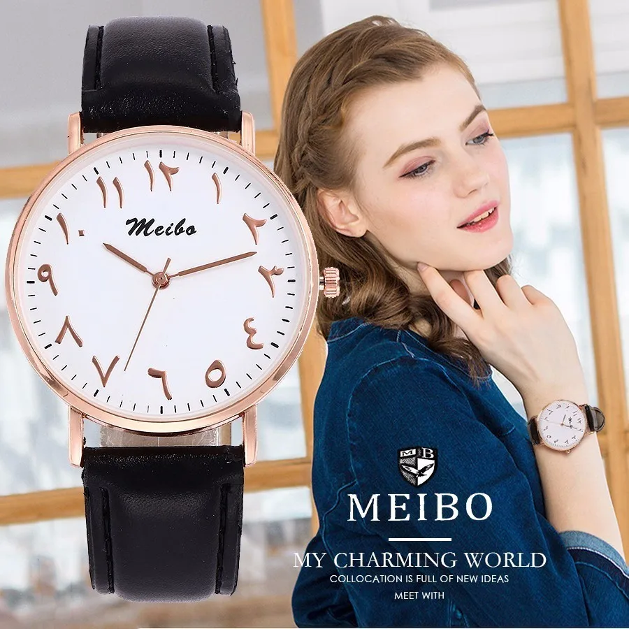 

2017 New Popular MEIBO Brand Women Men Unique Arabic Numbers Delicacy Watches Noble Quartz Wristwatches Gift Clock Drop Shipping