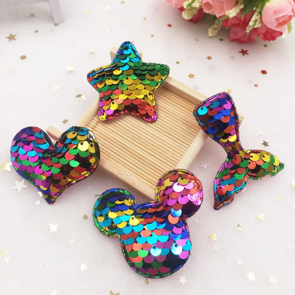 

Colorful Glitter Sequin Padded Fabric Combination Applique Wedding Making Children Hair Clip Accessories 8pcs 55mm A00*2