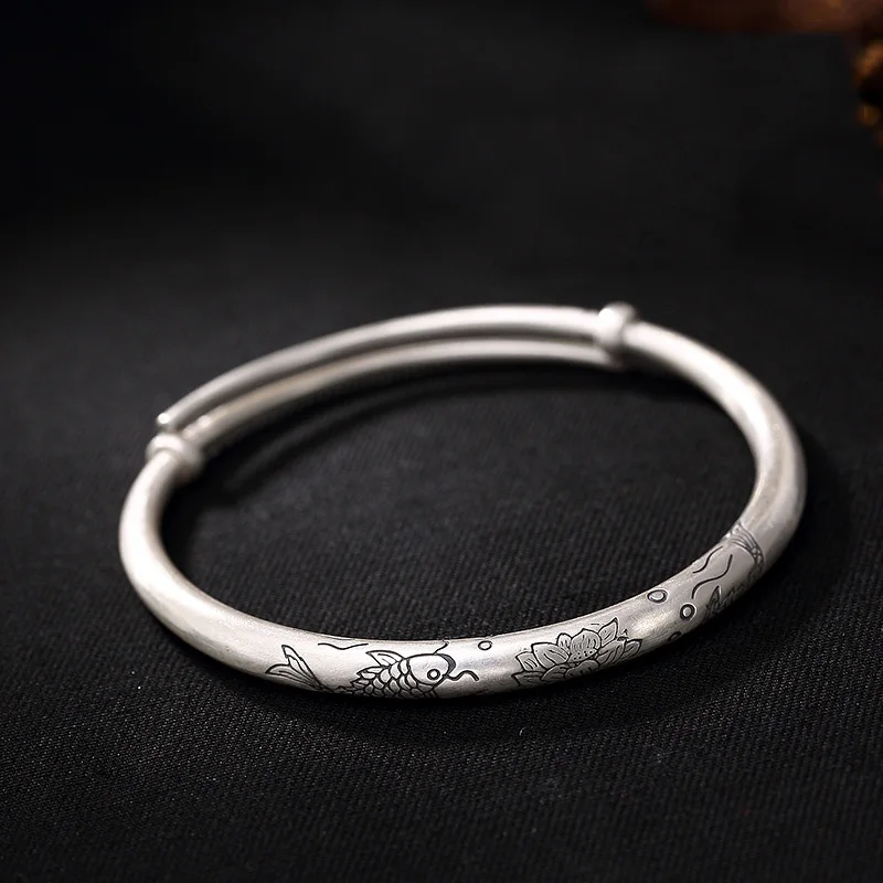

Guaranteed 990 Sterling Silver Bangles For Women Expandable Bangle Bracelet Tibetan Buddhism Jewelry