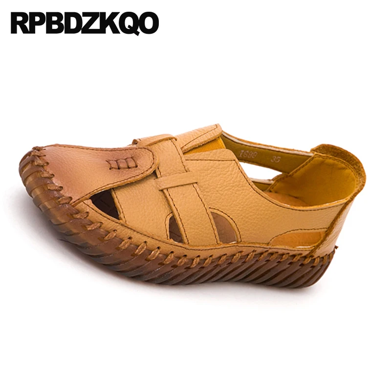 Bout Grande 2018 Pas Appartements Beige Glissement Chine marron gris Femmes Sur Taille Dames Chaussures Designer noir Rond Rétro Respirant Cher Brun Évider Chinois 41 qpGzVSMU