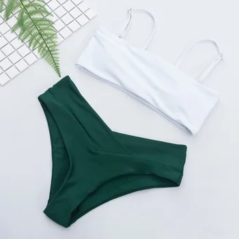 

New Solid Patchwork Bandeau Swimsuit Bikini Set 2019 Swimming Suit For Women Swimwear Bathing Suit Maillot