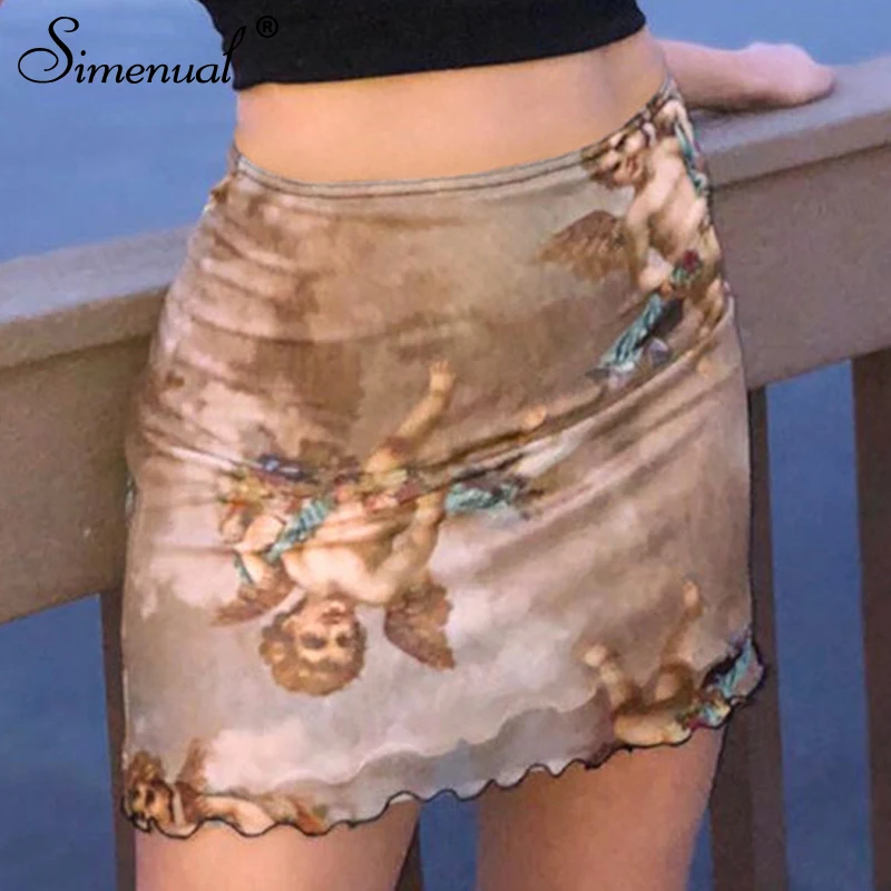 Simenual Амур Печатный эстетический мини-юбки женские сексуальные горячие модные юбки оборки Повседневная летняя облегающая юбка 2019