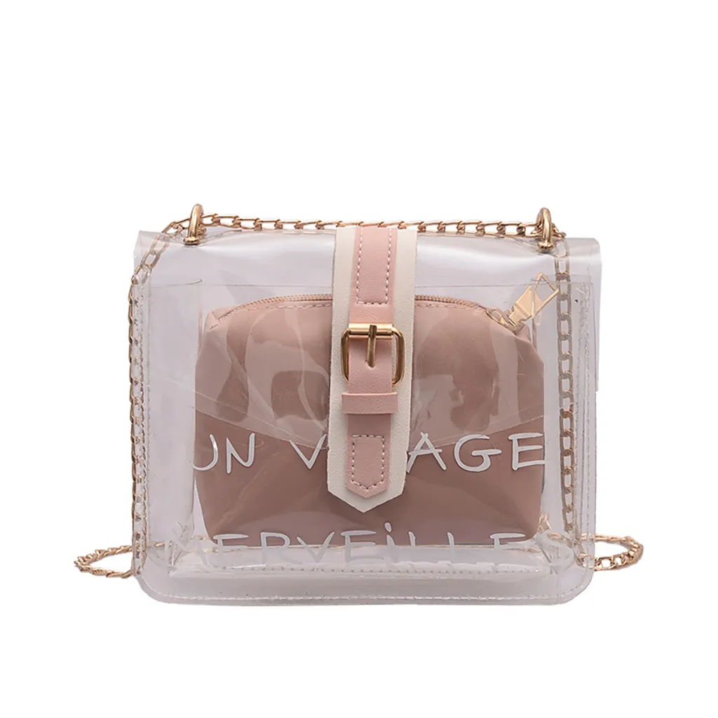 

Women Brand Design Small Square Shoulder Bag Clear Transparent PU Composite Messenger Bags New Female Handbags 2PC Bolsos Mujer
