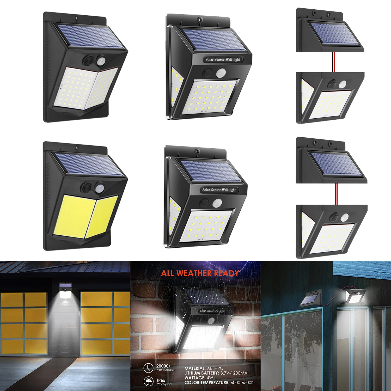 

Solar Lights Outdoor 30/40/60 LEDs PIR Motion Sensor Activated Separable Light for Garden Security Waterproof Wireless Wall Lamp