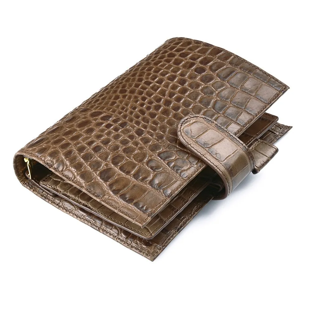

100% Genuine Leather Rings Notebook Alligator Coffee 190x135mm Personal Diary Gold Binder Luxurious Planner Agenda Organizer