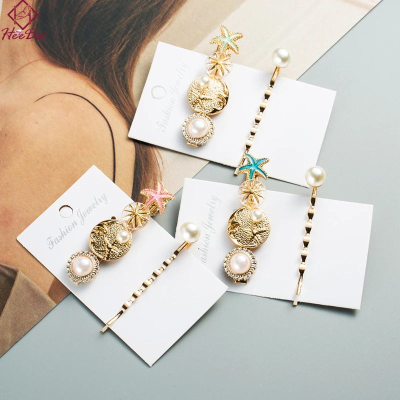 

Japan Korean 2019 Summer New Star Alloy Pearl Hairpin Women Sea Holiday Starfish Hair Accessories Fashion Girls Joker Barrettes