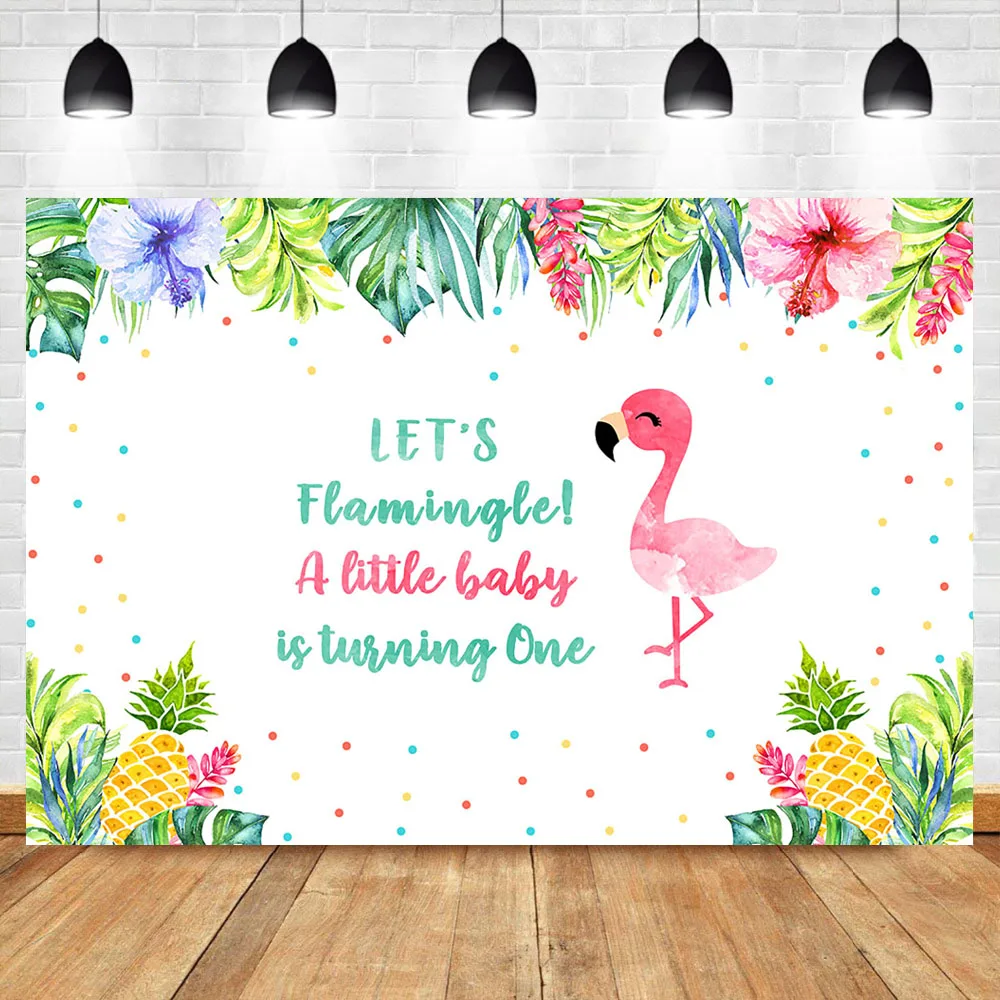 

NeoBack Spring Flower Leaves Baby First Birthday Party Photography Backdrops Pink Bird Colored Dots Background Studio Photo