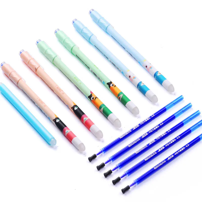 6pcs Ruixiang Frixion Gel Pen+20 Refill+Eraser 0.5mm Blue Black Writing