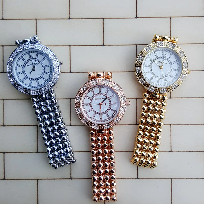 

2016 New SFNY Brand Luxury Unique Gold Bracelet Women Dress Watches,Full Rhinestone Big Round Dial Top Quality Quartz Watch