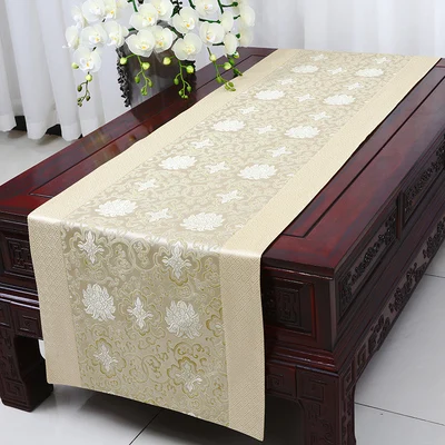Удлиненная китайская шелковая атласная настольная дорожка, коврик для обеденного стола, тканевая скатерть для кофейного столика, роскошная дорожка для кровати - Цвет: Светло-желтый