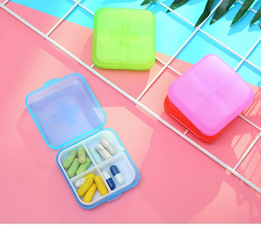1pc Mini Storage Portable Cross 4 Grid Sealed Home Small Pill Box Medicine Case