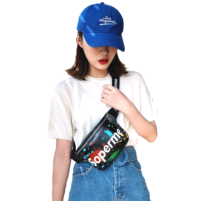 

New waist bag women's fanny pack fashion Crossbody PU Waist Belt Bag waterproof phone purse Graffiti Waist Belt Bags
