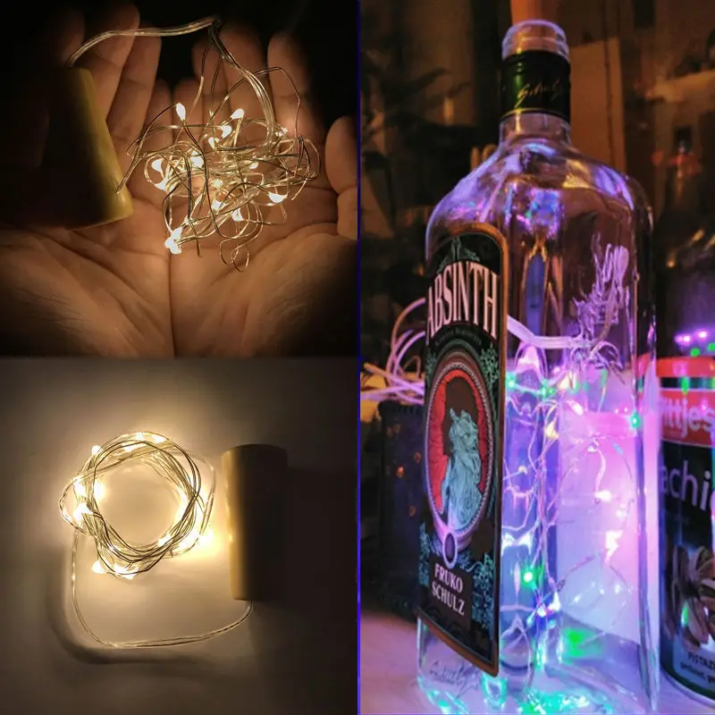 1M/2M LED Garland Silver Wire Corker String Fairy Lights for Glass Craft Cork Shape Bottle New Year Christmas Wedding Decoration