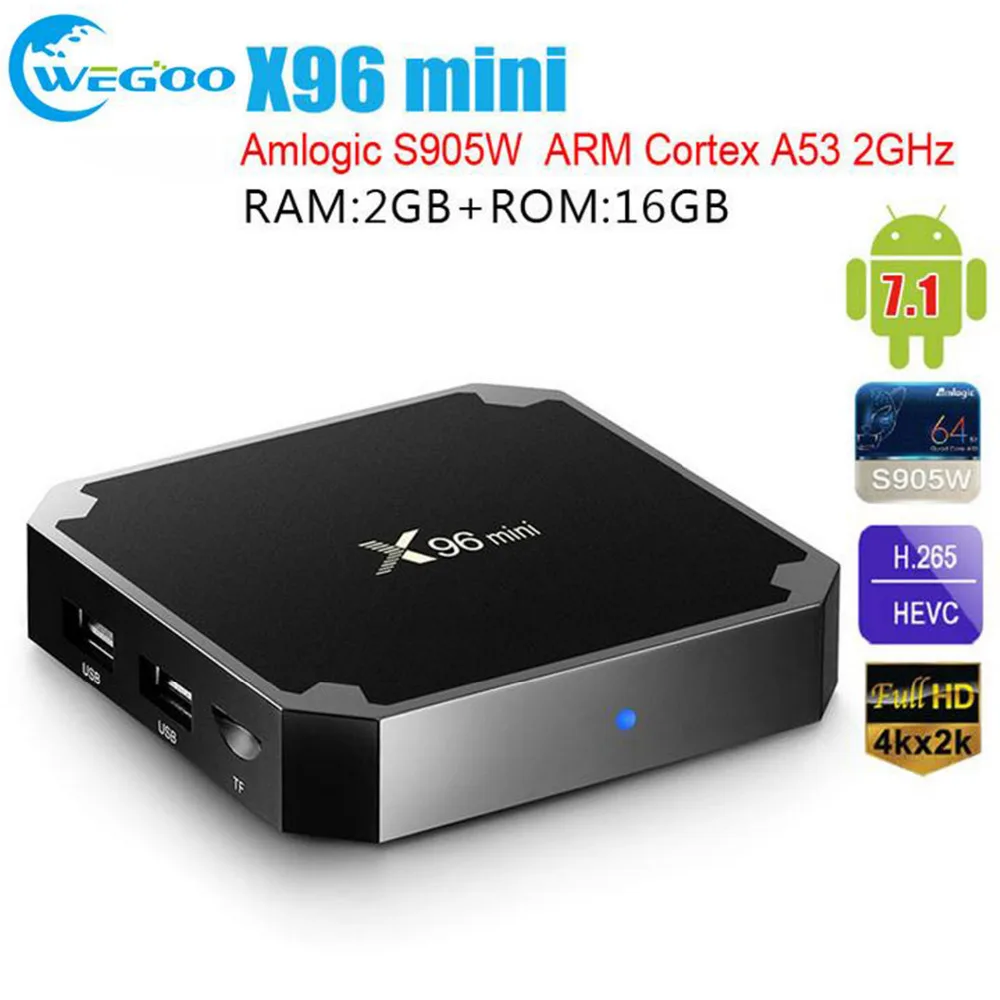 

WEGOO X96 mini TV BOX Android 7.1 Amlogic S905W Quad Core 2GB 16GB WiFi IPTV Smart TV BOX HD Media Player Tvbox Set-top Box