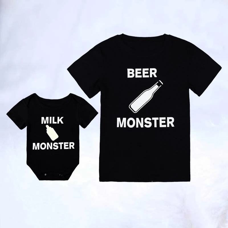 

Father And Son T-shirt Black Print Letter Baby Boys Rompers Daddy Tops Tees Kids Family Matching Clothes Look