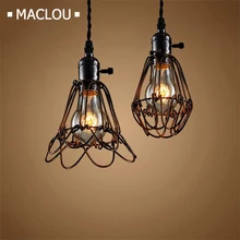 ФОТО Iron Art Pendant Lights E27 Edison Bulbs Deformable Chandelier Metal Lamp Cage Holder Indoor Decor Vintage Pendant Lighting Lamp