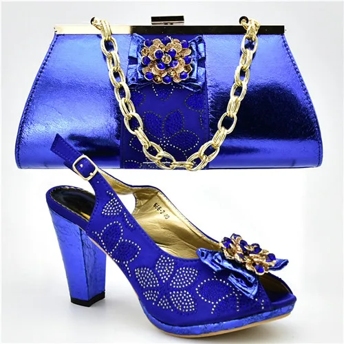 Новое поступление; Итальянская обувь с сумочкой в комплекте для женщин; Новейшая Женская обувь в нигерийском стиле для вечеринок с сумочкой в комплекте со стразами - Цвет: Синий