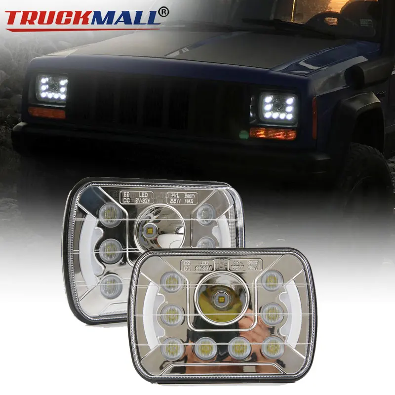 

For Jeep cherokee Square 5x7 LED Truck Headlight with daytime running light 6x7" LED DRL Headlamp Replacement Offroad Lamp