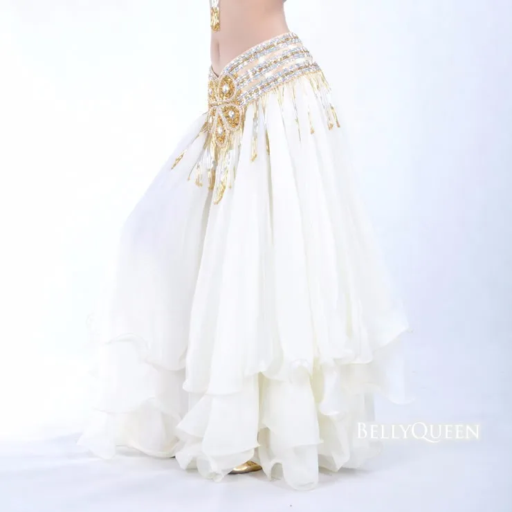 Высококачественная одежда для танца живота baru leafrol с двойным разрезом и ушками, шифоновая юбка для танца живота для женщин, костюмы для танца живота - Цвет: Слоновая кость