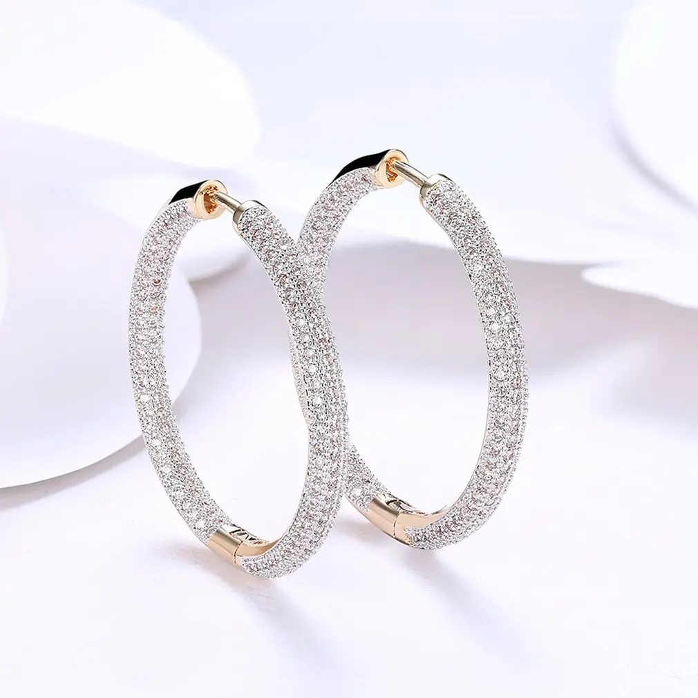 

Big Round Hoop Earrings 2018 Luxury Zircon Earrings For Girls Rhinestone Decoration Ear Ornaments Wedding Jewelry