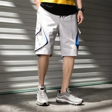 Летние хлопковые прямые мужские шорты, однотонные повседневные короткие штаны до колена, эластичный шнурок на талии, наклонные карманы, уличная одежда