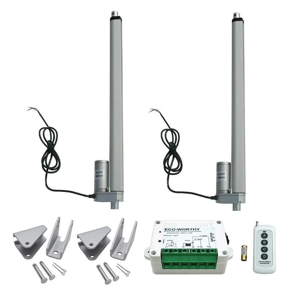 

2pcs 16 Inch 400mm Heavy Duty Linear Actuator 12V 1500N Motor + Wireless Remote Controller Kit + Mounting Brackets