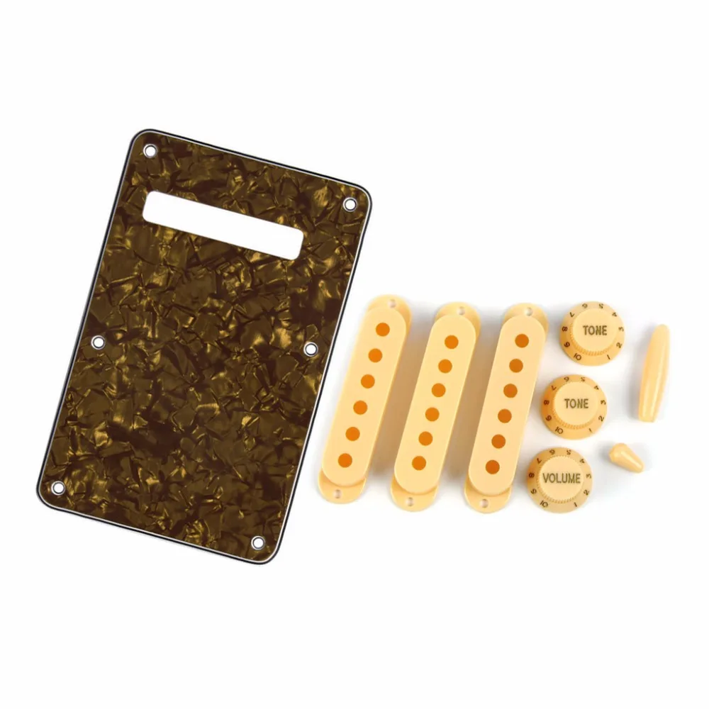 

Guitar Parts Set of Brown Pearl Strat Back Plate Guitar Tremolo Cover Pickup Cover Tone Volume Knob Switch Tip Whammy Bar Tip