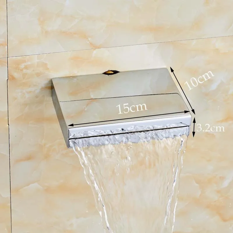 Хромированная отделка ванная комната стены Mout смеситель для раковины широкий двойной ручкой Водопад ванна носик смесители