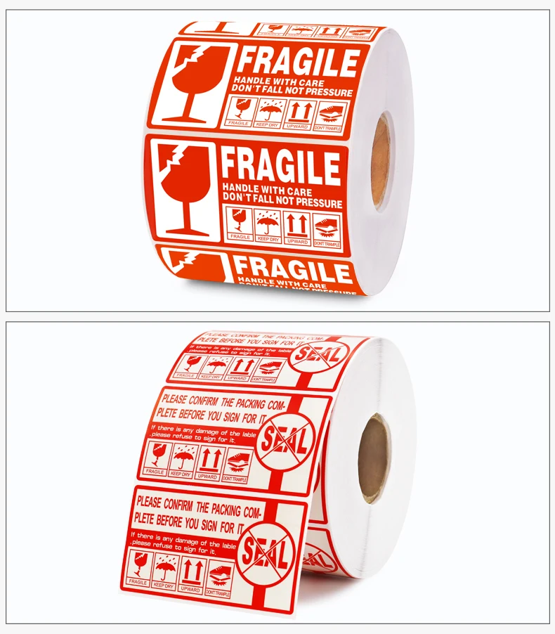 Etiquetas de Advertência Etiquetas da Caixa do Cuidado do Selo Frágeis da Etiqueta do Transporte de Aviso de Jetland-3x2 ou 3x5 100x100 90x50mm 3 Cheap Adesivos
